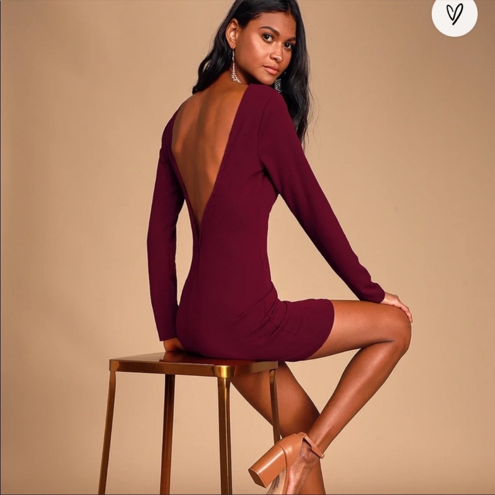 Lulu’s Addyson Burgundy Long Sleeve Backless Bodycon Dress Size S wedding